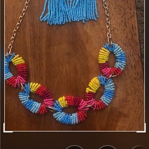 Beaded colorful tassel earrings and necklace set